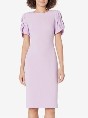 Badgley Mischka Lilac Puff-Sleeve Midi Dress Cocktail Women Size 2